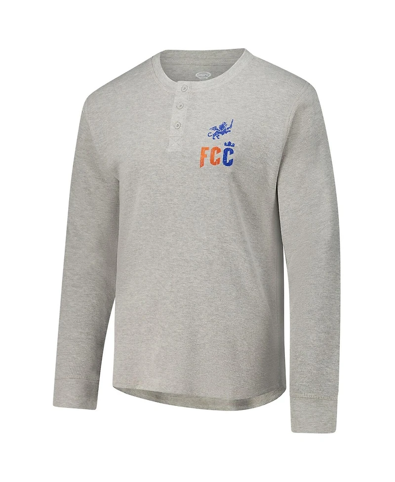 Concepts Sport Men's Gray Fc Cincinnati Region Thermal Knit Henley Long Sleeve Sweatshirt