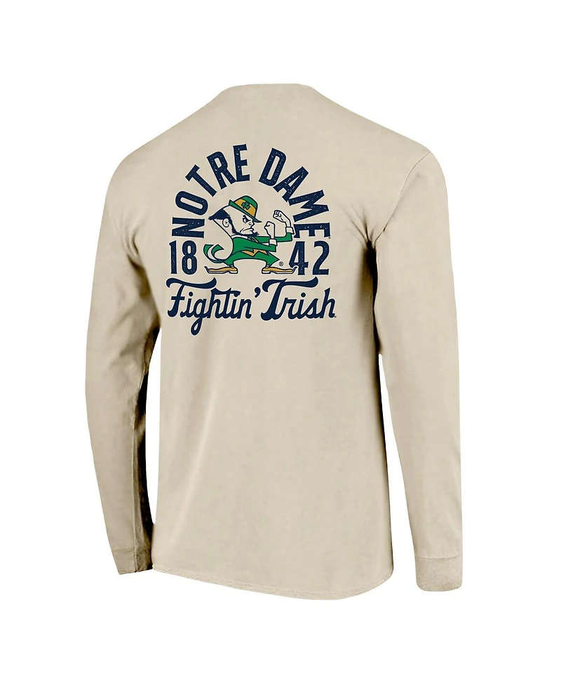 Image One Men's Natural Notre Dame Fighting Irish Comfort Colors Mascot Overlay Long Sleeve T-Shirt
