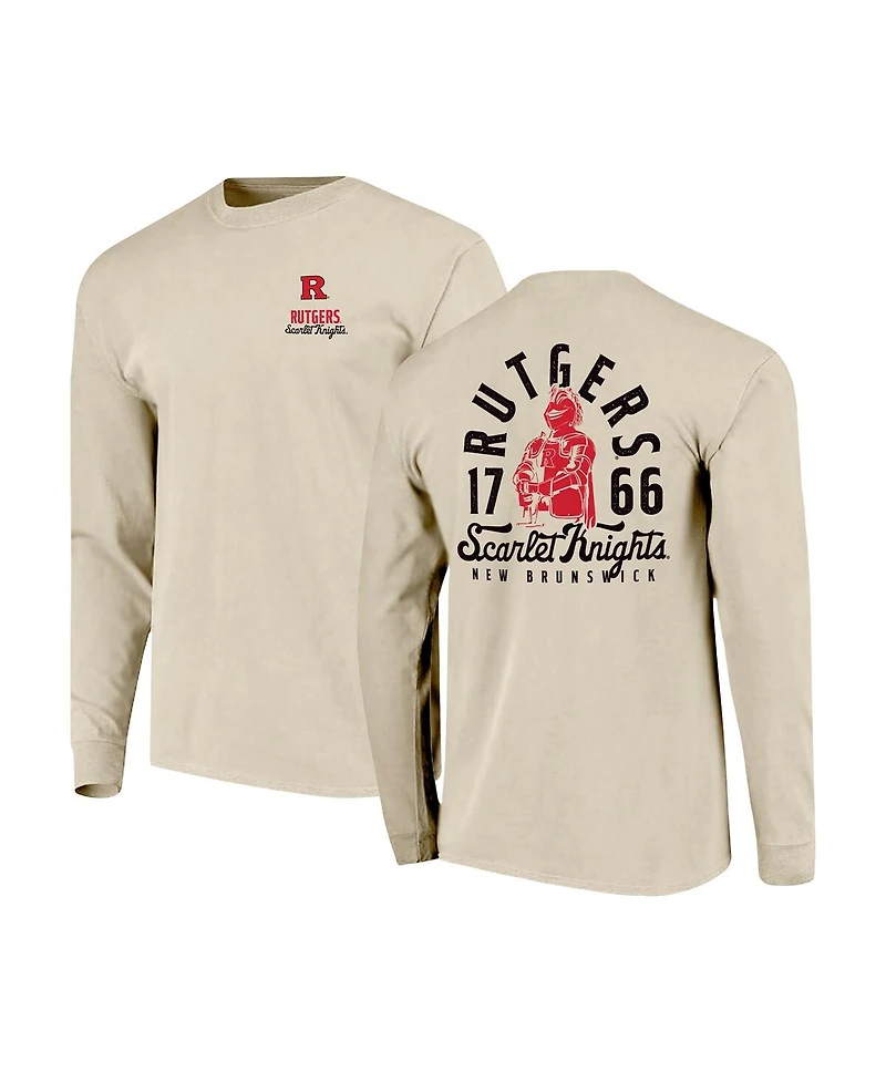 Image One Men's Natural Rutgers Scarlet Knights Comfort Colors Mascot Overlay Long Sleeve T-Shirt