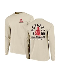 Image One Men's Natural Rutgers Scarlet Knights Comfort Colors Mascot Overlay Long Sleeve T-Shirt
