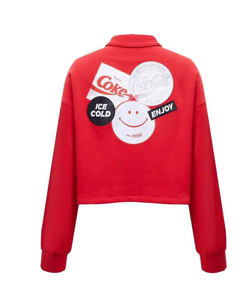 Freeze Max Women's Red Coca-Cola Ice Cold Long Sleeve Cropped Polo Shirt