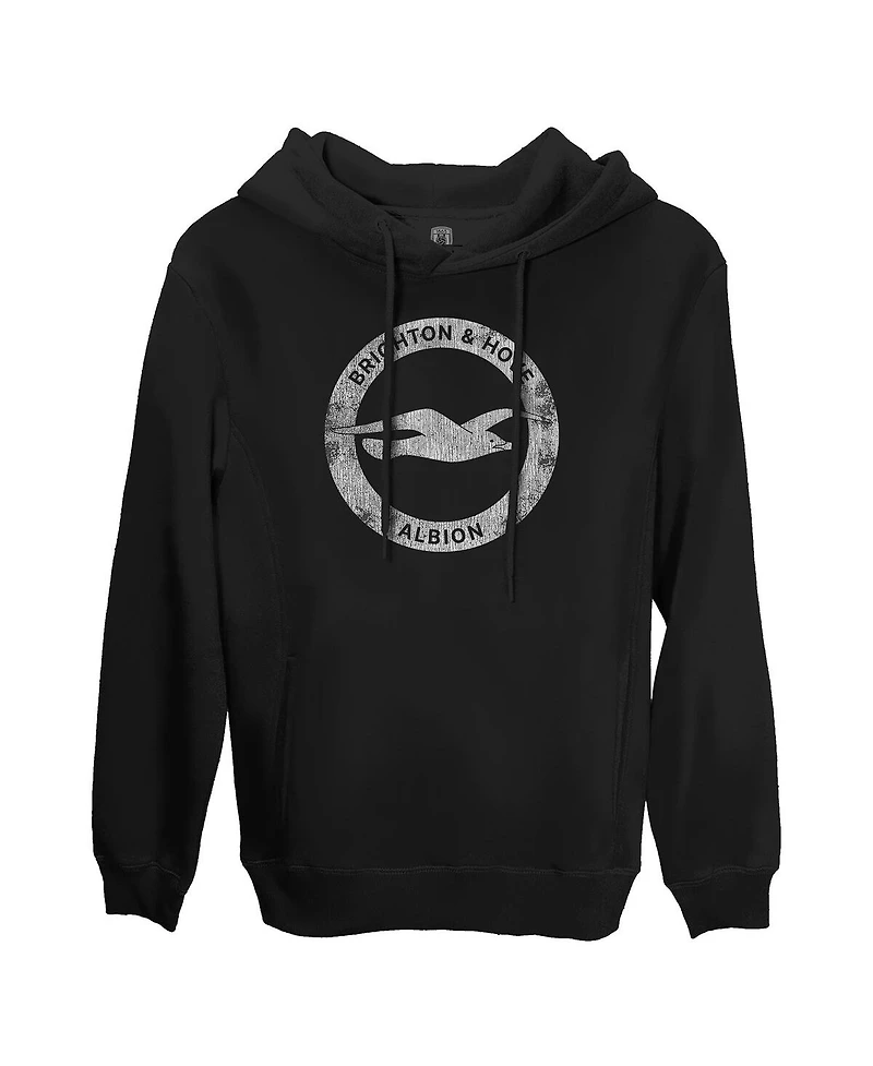 1863FC Men's Black Brighton and Hove Albion Monochrome Badge Fleece Pullover Hoodie