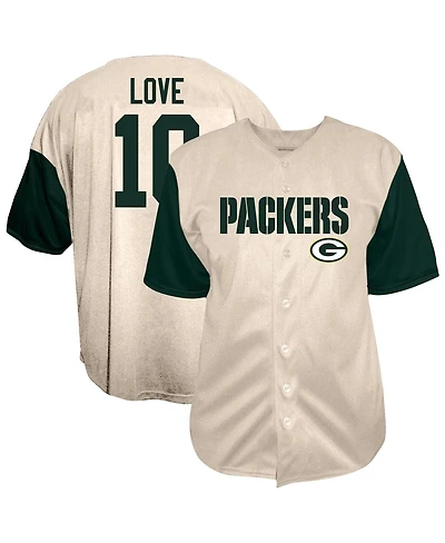 Fanatics Men's Jordan Love Cream Green Bay Packers Big Tall Baseball Button-Up Shirt
