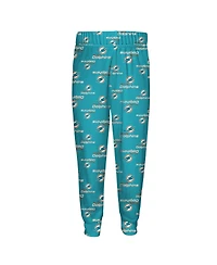 Outerstuff Big Boys and Girls 2-Piece Aqua Miami Dolphins All-Over-Print Long Sleeve T-Shirt Pants Sleep Set