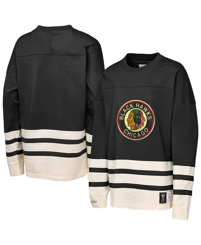 Mitchell & Ness Big Boys and Girls Black Chicago Blackhawks Chainstitch Heavyweight Long Sleeve Top