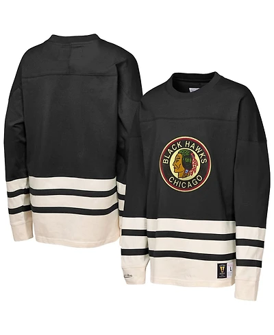 Mitchell & Ness Big Boys and Girls Black Chicago Blackhawks Chainstitch Heavyweight Long Sleeve Top