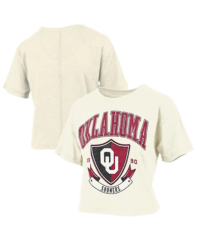 Pressbox Women's Cream Oklahoma Sooners Buckler Vintage Cropped T-Shirt