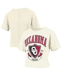 Pressbox Women's Cream Oklahoma Sooners Buckler Vintage Cropped T-Shirt