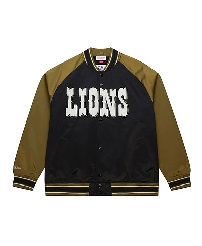 Mitchell & Ness Men's Olive/Black Detroit Lions Vintage Logo Double Clutch Satin Raglan Full-Snap Jacket