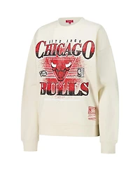 Mitchell & Ness Women's Cream Chicago Bulls Oversprayed Pullover Sweatshirt