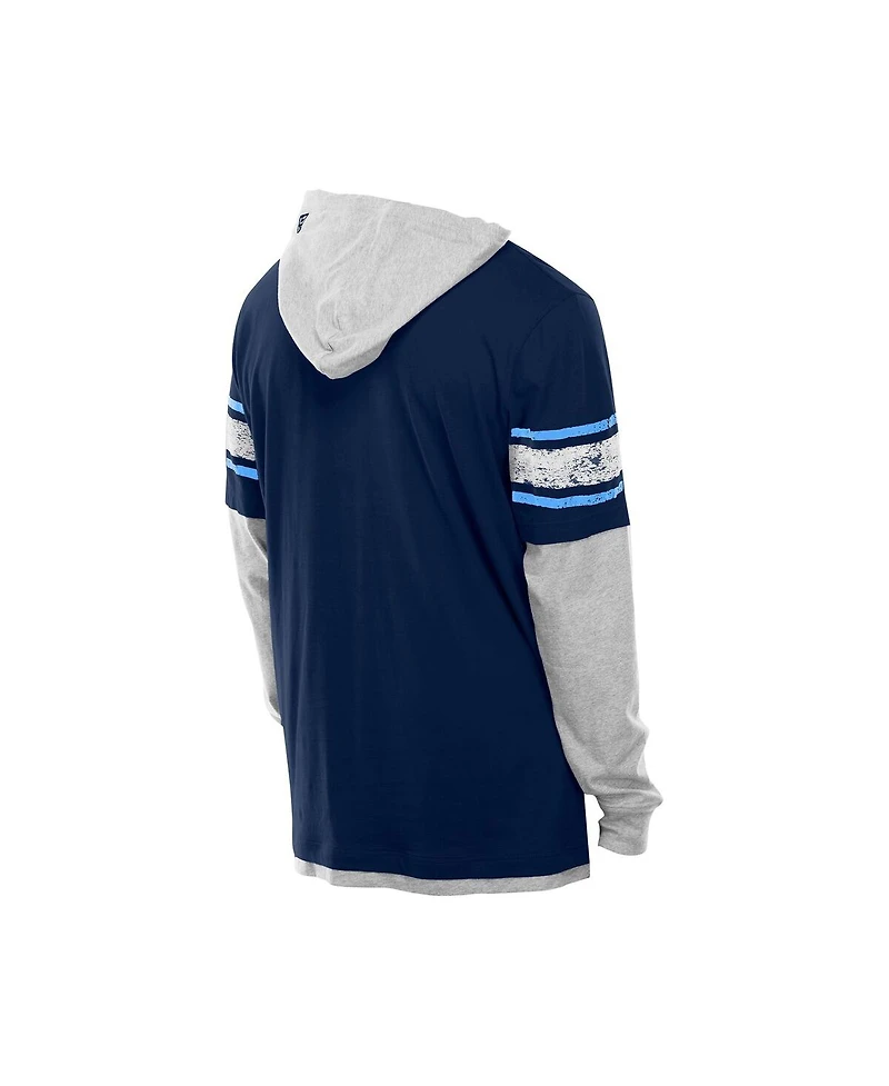 New Era Men's Navy Tennessee Titans Twofer Layered Long Sleeve Hoodie T-Shirt