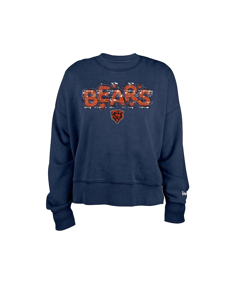New Era Girls Navy Chicago Bears Flip Sequin Sweatshirt