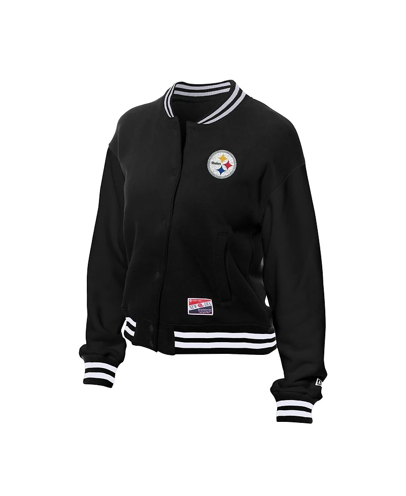 New Era Women's Black Pittsburgh Steelers Throwback Fleece Full-Snap Jacket