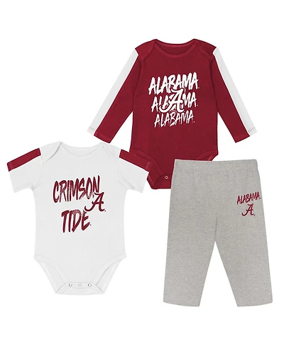 Outerstuff Baby Boys and Girls 3-Piece Crimson/White Alabama Crimson Tide Double Down Bodysuit Pants Set