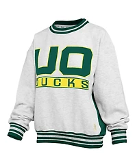 Pressbox Women's Heather Gray/Green Oregon Ducks Endzone Crewneck Sweatshirt