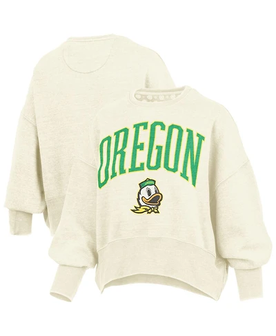 Pressbox Women's Natural Oregon Ducks Oversized Waist-Length Crewneck Sweatshirt