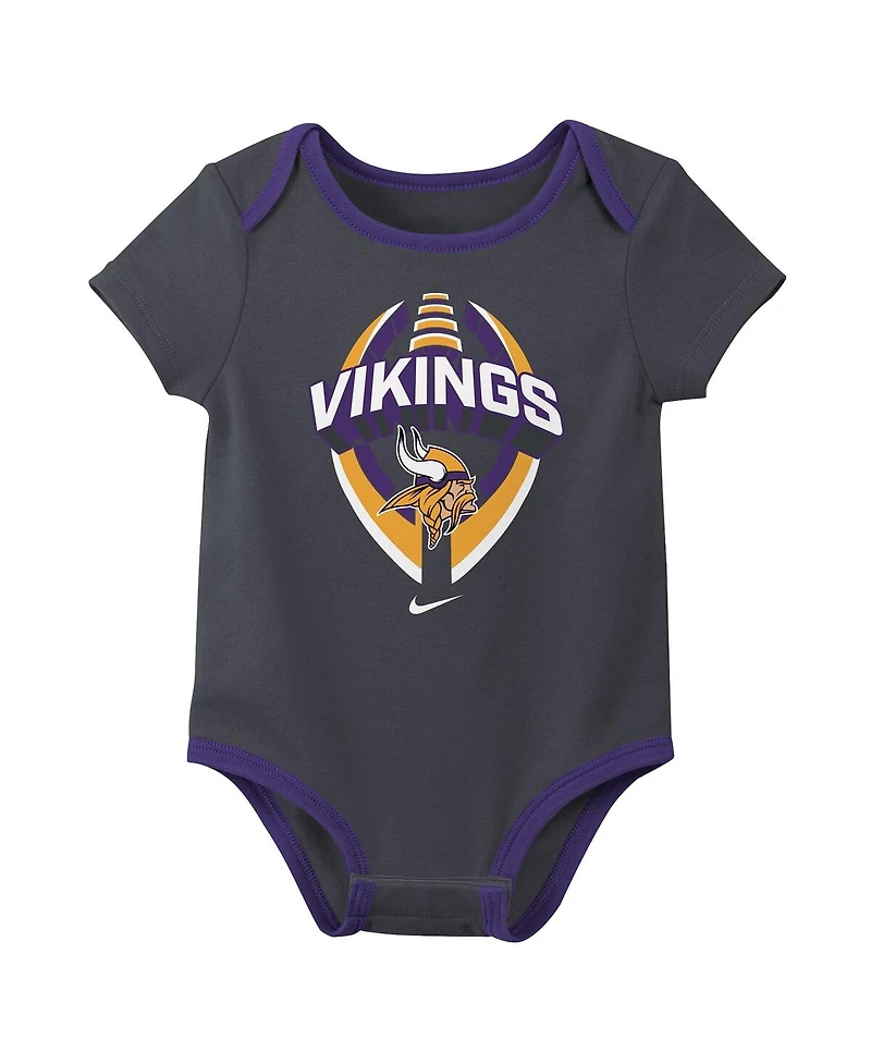 Nike Baby Boys and Girls 3-Piece Minnesota Vikings Bodysuit Set