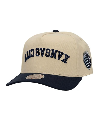 Mitchell & Ness Men's Cream/Navy Sporting Kansas City Upside Down Pro Pinch Snapback Hat