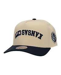 Mitchell & Ness Men's Cream/Navy Sporting Kansas City Upside Down Pro Pinch Snapback Hat