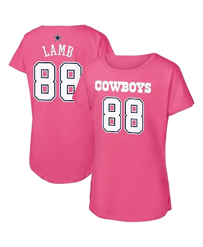 Outerstuff Big Girls CeeDee Lamb Pink Dallas Cowboys Player Name Number T-Shirt