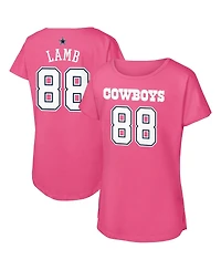Outerstuff Big Girls CeeDee Lamb Pink Dallas Cowboys Player Name Number T-Shirt