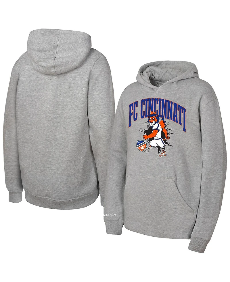 Mitchell & Ness Big Boys and Girls Heather Gray Fc Cincinnati Mascot Break Out Pullover Hoodie