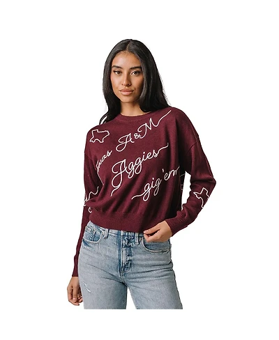 Kadyluxe Women's Maroon Texas A & M Aggies Love Note Embroidered Pullover Sweater