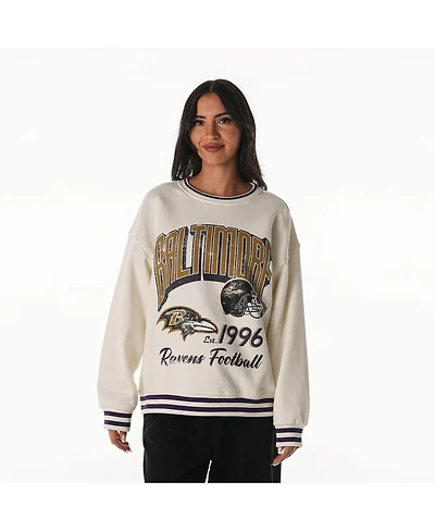 The Wild Collective Women's Cream Baltimore Ravens Oversized Vintage French Terry Sweatshirt
