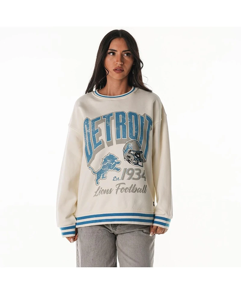 The Wild Collective Women's Cream Detroit Lions Oversized Vintage French Terry Sweatshirt