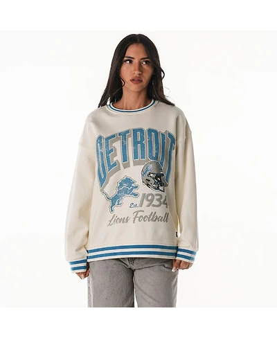 The Wild Collective Women's Cream Detroit Lions Oversized Vintage French Terry Sweatshirt