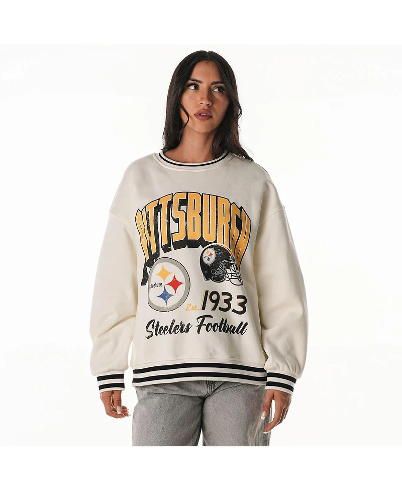 The Wild Collective Women's Cream Pittsburgh Steelers Oversized Vintage French Terry Sweatshirt