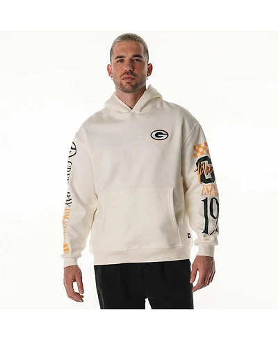 The Wild Collective Men's and Women's Cream Green Bay Packers Stacked Graphic Sleeve Fleece Hoodie