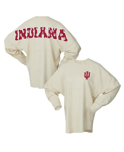 Spirit Jersey Women's White Indiana Hoosiers Oversized Preppy Long Sleeve T-Shirt