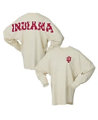 Spirit Jersey Women's White Indiana Hoosiers Oversized Preppy Long Sleeve T-Shirt