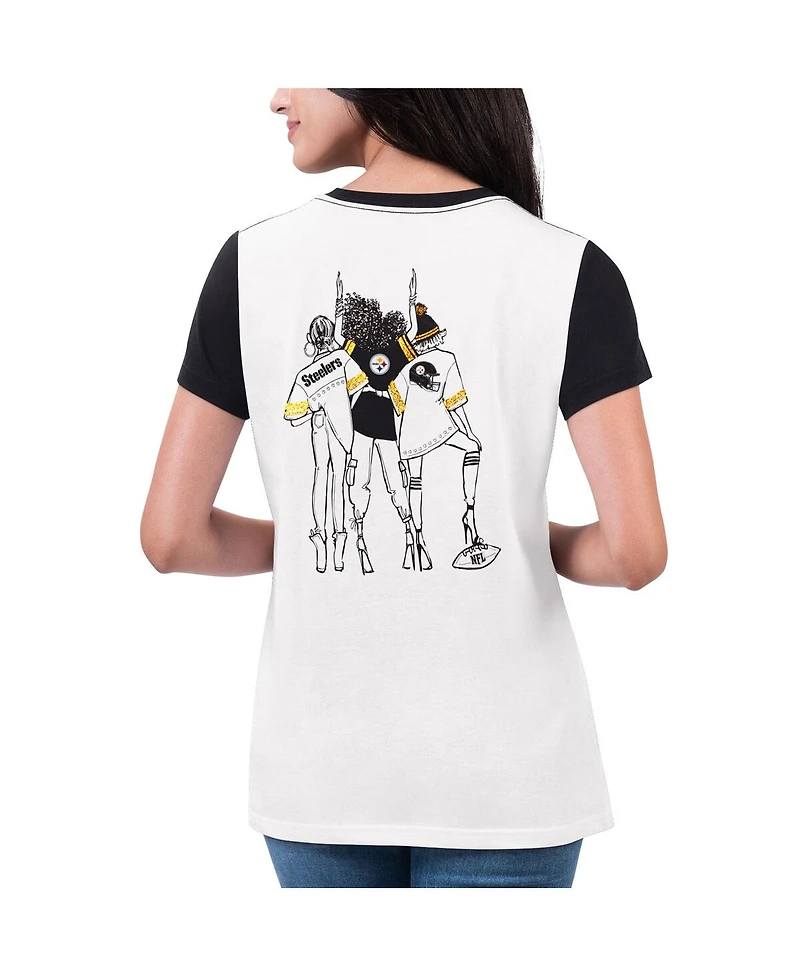 G-iii 4Her by Carl Banks Women's White/Black Pittsburgh Steelers Fashion Illustration T-Shirt