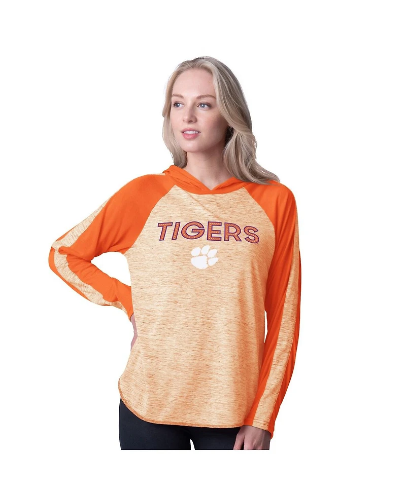 G-iii 4Her by Carl Banks Women's Orange Clemson Tigers Underdog Bling Raglan Long Sleeve Hoodie T-Shirt