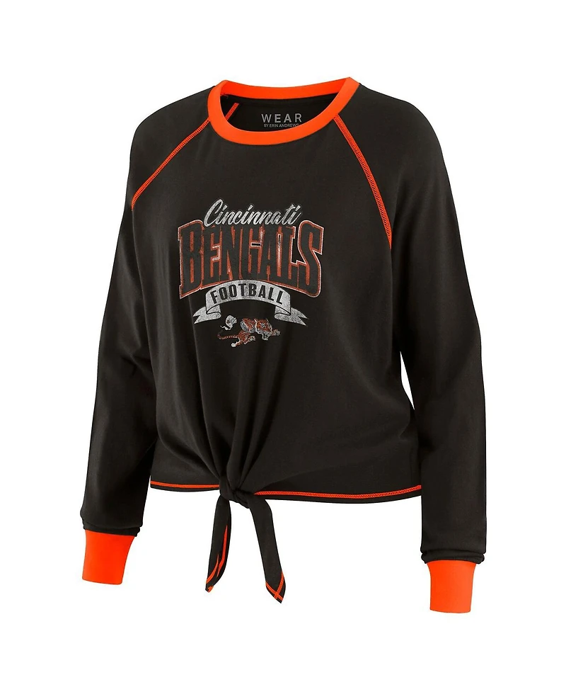 Wear by Erin Andrews Women's Black/Orange Cincinnati Bengals Tie-Front Long Sleeve Top