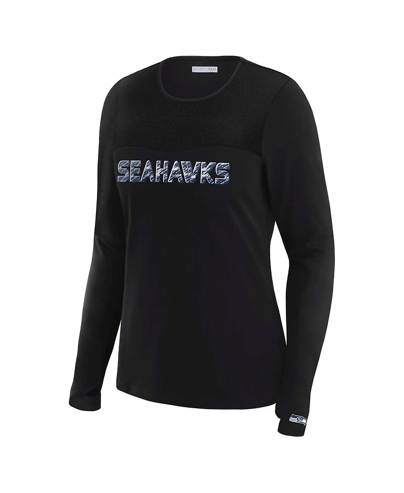 Wear by Erin Andrews Women's x Gracie Hunt Black Seattle Seahawks Mesh Panel Long Sleeve T-Shirt