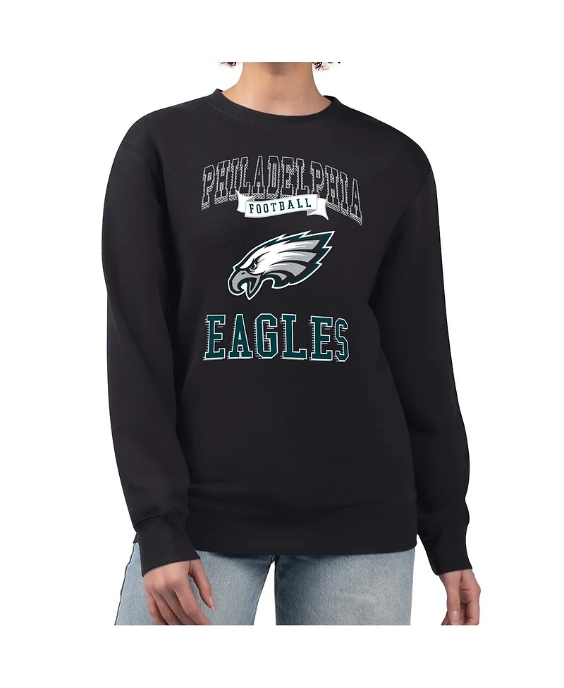 G-iii 4Her by Carl Banks Women's Black Philadelphia Eagles Team Logo Graphic Tri-Blend Pullover Sweatshirt