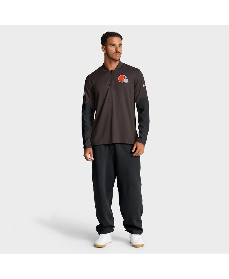 Nike Men's Brown Cleveland Browns Sideline Dri-fit Half-Zip Pullover Hoodie