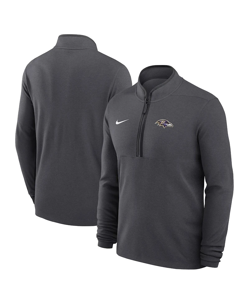 Nike Men's Anthracite Baltimore Ravens Lightweight Victory Dri-fit Half-Zip Pullover Hoodie