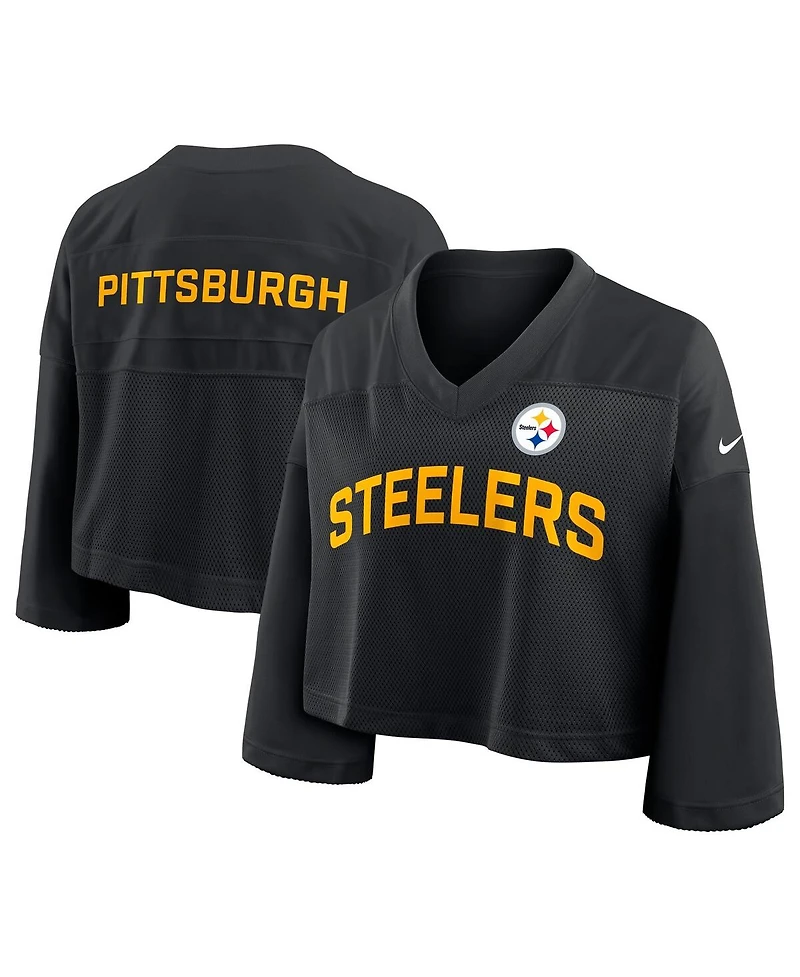 Nike Women's Black Pittsburgh Steelers Primetime Cropped Mesh Dri-fit Fashion Jersey