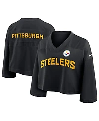 Nike Women's Black Pittsburgh Steelers Primetime Cropped Mesh Dri-fit Fashion Jersey