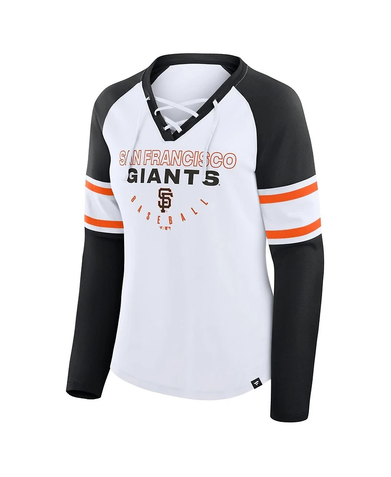 Fanatics Women's White/Black San Francisco Giants Blitz Package Raglan Lace-Up V-Neck Long Sleeve T-Shirt