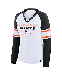 Fanatics Women's White/Black San Francisco Giants Blitz Package Raglan Lace-Up V-Neck Long Sleeve T-Shirt