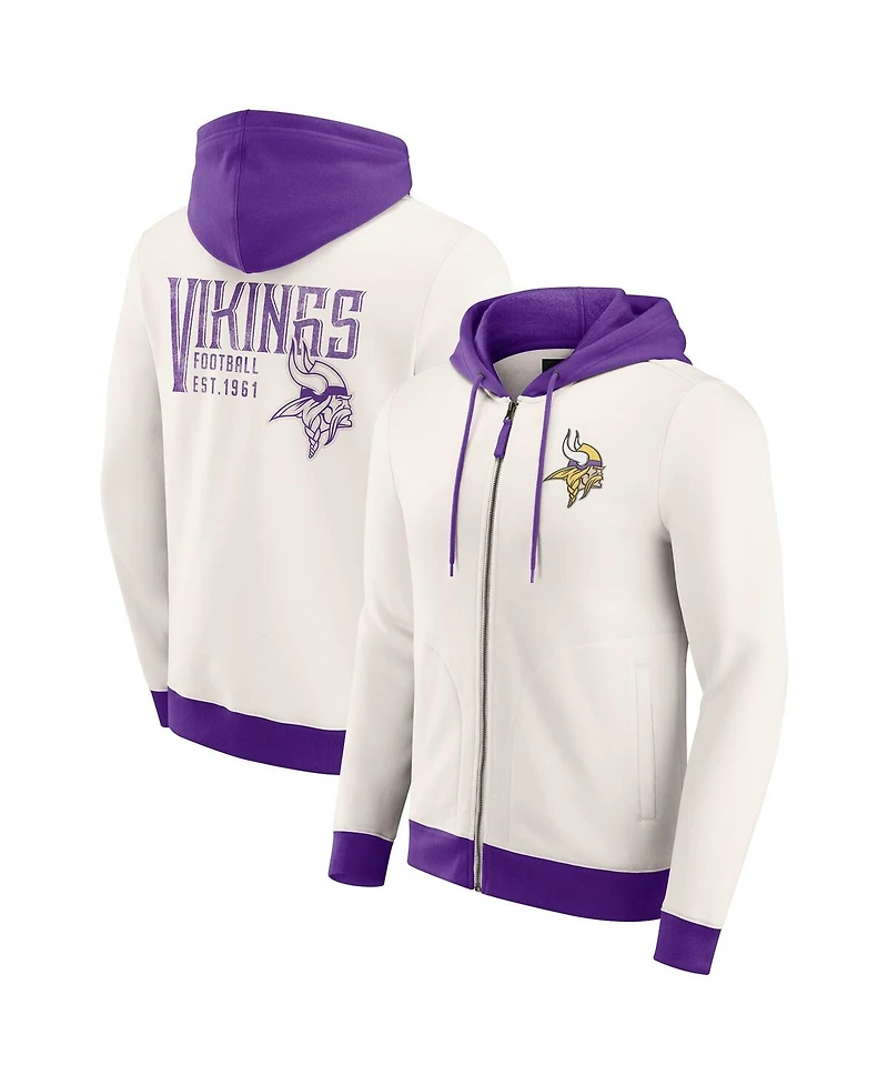 Darius Rucker Collection by Fanatics Men's Cream Minnesota Vikings Distressed Graphics Full-Zip Hoodie