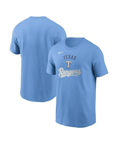 Nike Men's Light Blue Texas Rangers Early Innings Stack T-Shirt