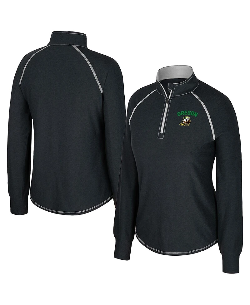 Colosseum Women's Black Oregon Ducks Bikram Raglan Quarter-Zip Sweatshirt