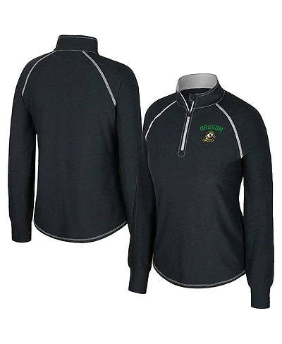 Colosseum Women's Black Oregon Ducks Bikram Raglan Quarter-Zip Sweatshirt