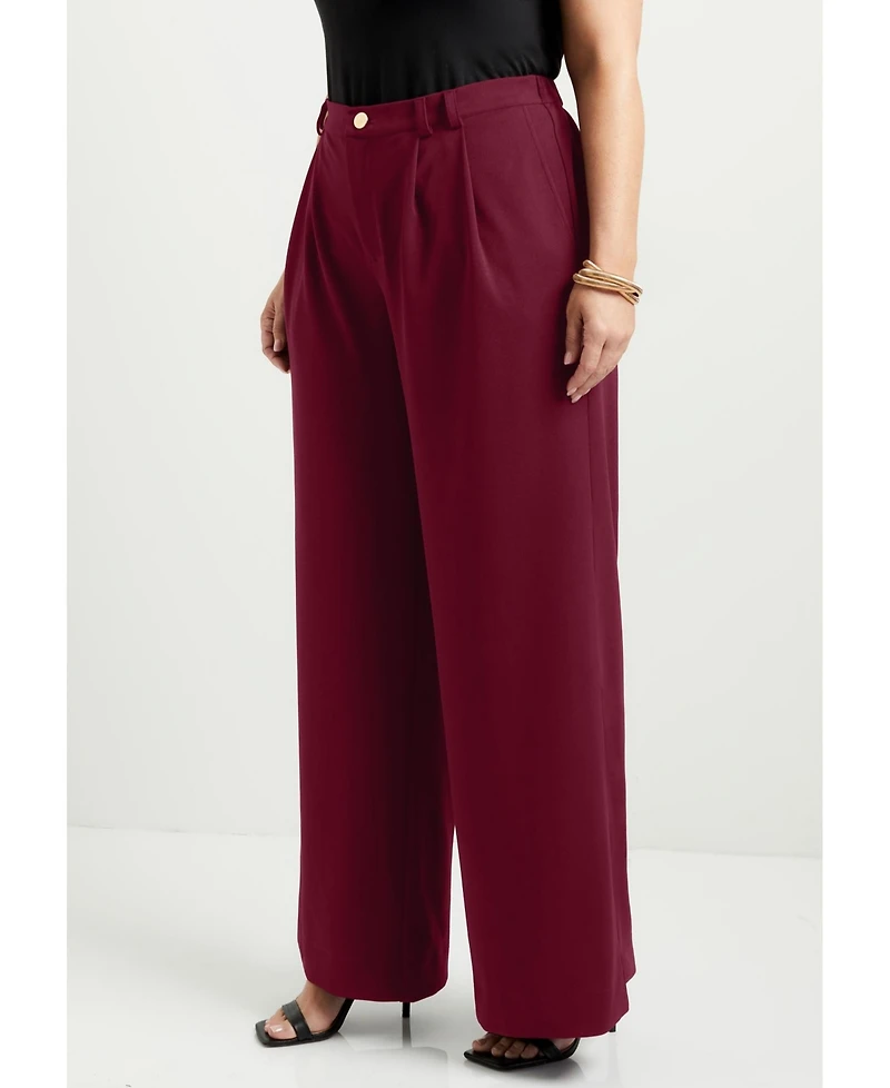 June + Vie Plus Pleated Wide-Leg Trousers